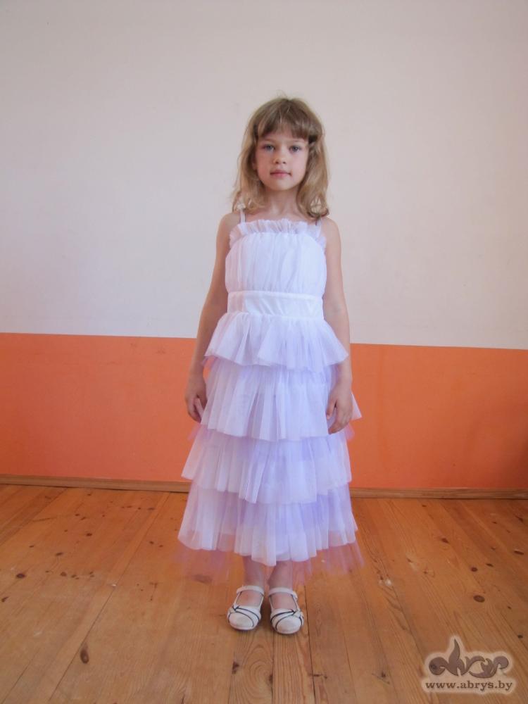 Костюмы для девочек - Нарядное платье бело-фиолетовое 1